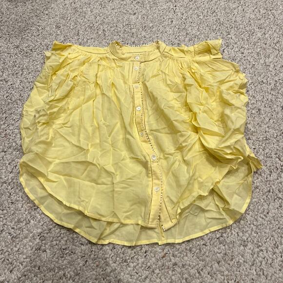 NWT Madewell Shirred Lace Trim Top Sz S Yellow Preppy Casual Boho Cottage - Picture 1 of 7